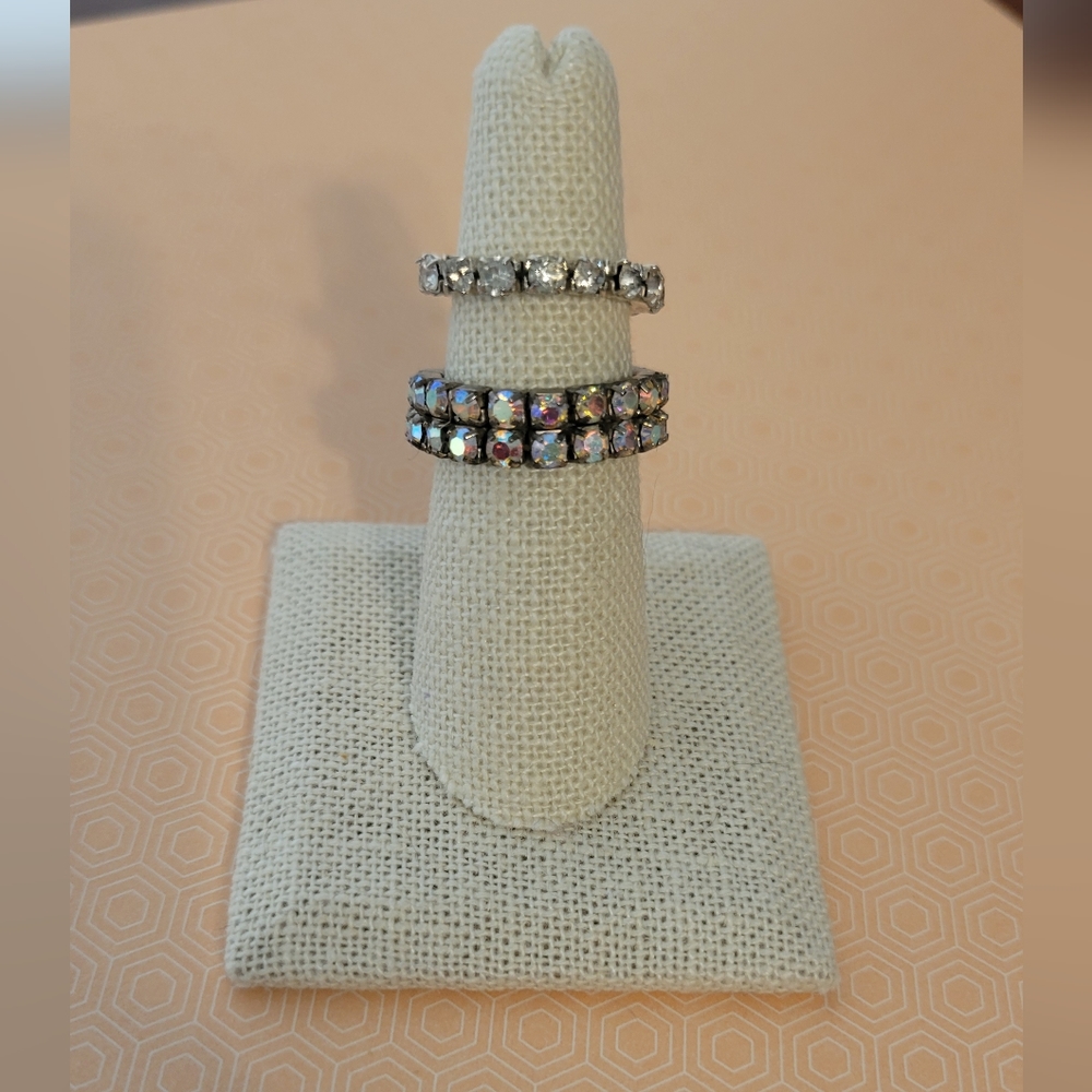 Adjustable stretch Rhinestone Rings set of 2 - Vintage